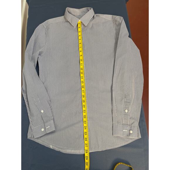 H&M Striped Long Sleeve Collared Button Up Shirt Color Navy Blue/White Size M - Picture 7 of 9